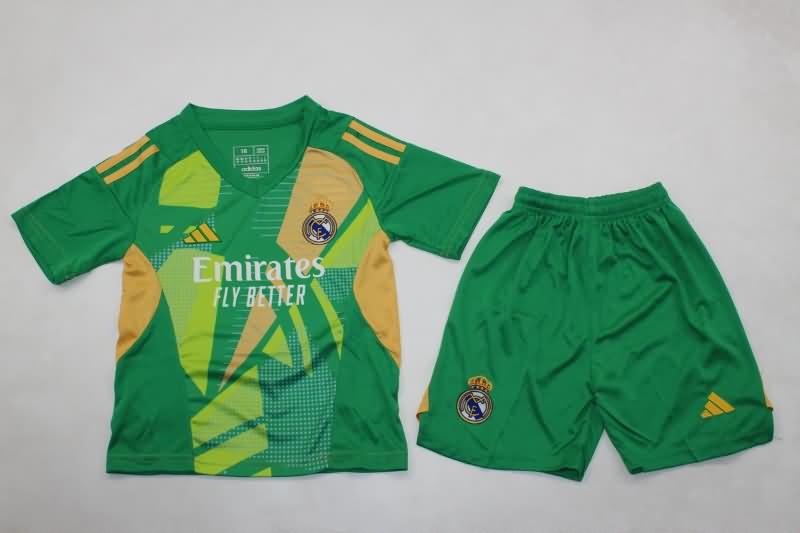 Kids Real Madrid 24/25 Goalkeeper Green Soccer Jersey And Shorts