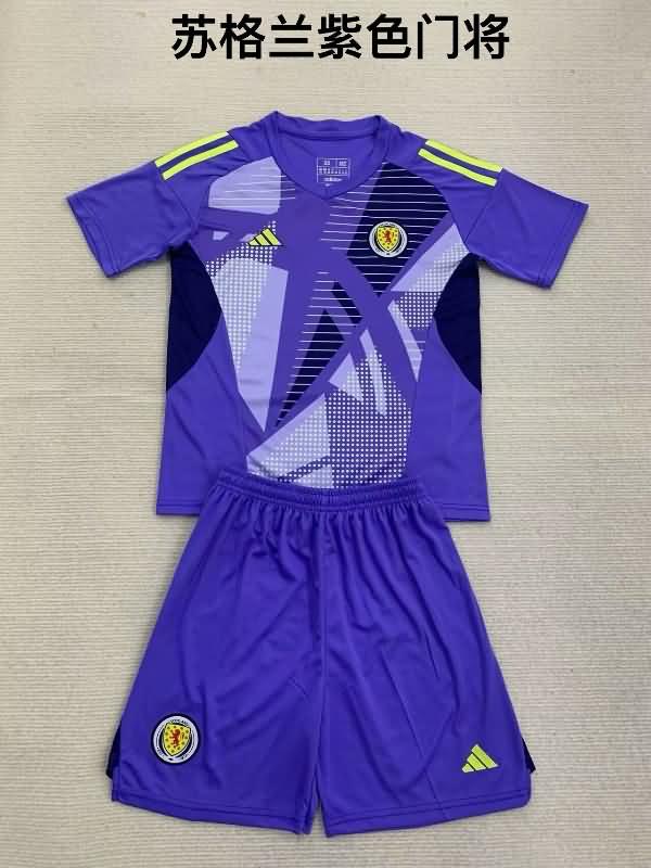 Kids Scotland 2024 Goalkeeper Purples Soccer Jersey And Shorts