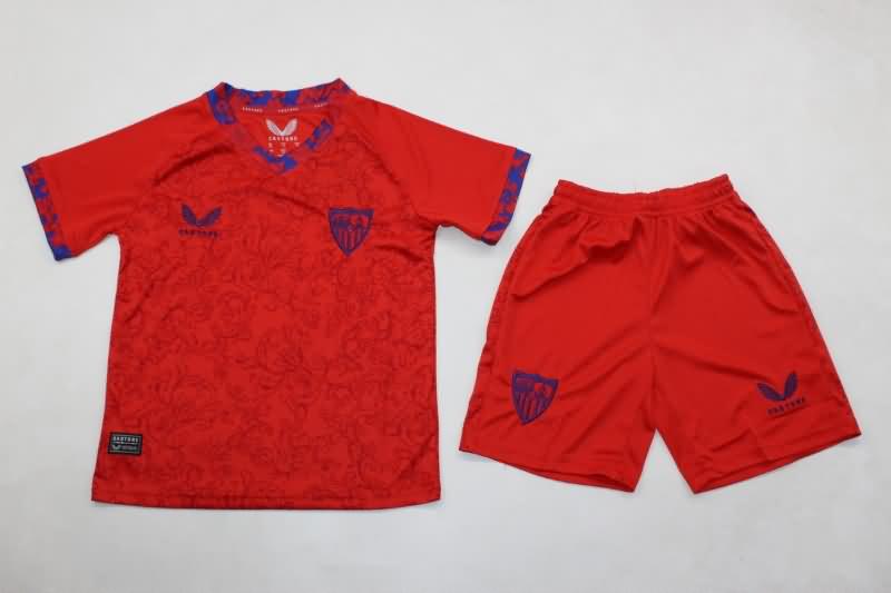 Kids Sevilla 24/25 Away Soccer Jersey And Shorts