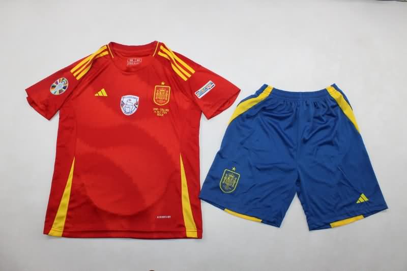 Kids Spain 2024 Home Final Soccer Jersey And Shorts