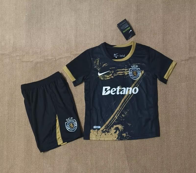 Kids Sporting Lisbon 24/25 Black Soccer Jersey And Shorts