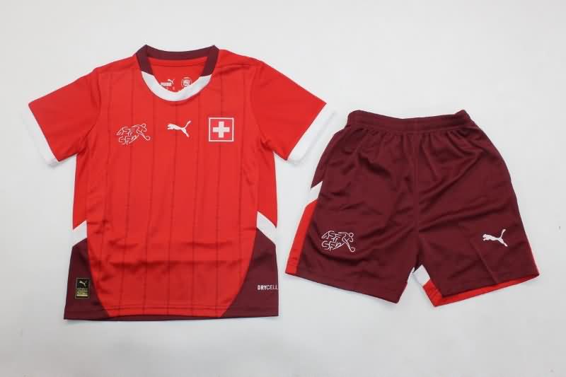 Kids Switzerland 2024 Home Soccer Jersey And Shorts