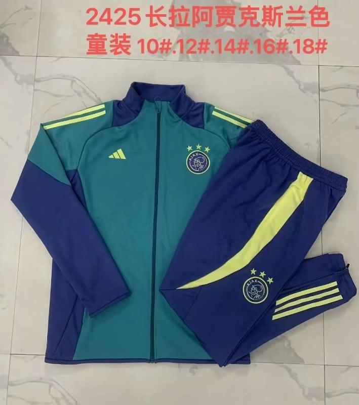 Kids AAA Quality Ajax 24/25 Green Soccer Tracksuit