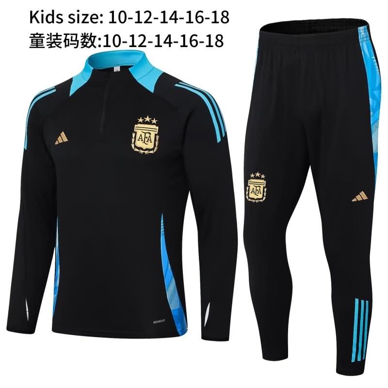 Kids AAA Quality Argentina 2024 Black Soccer Tracksuit