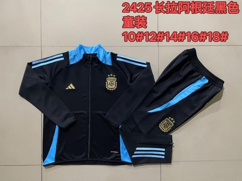 Kids AAA Quality Argentina 2024 Black Soccer Tracksuit 02