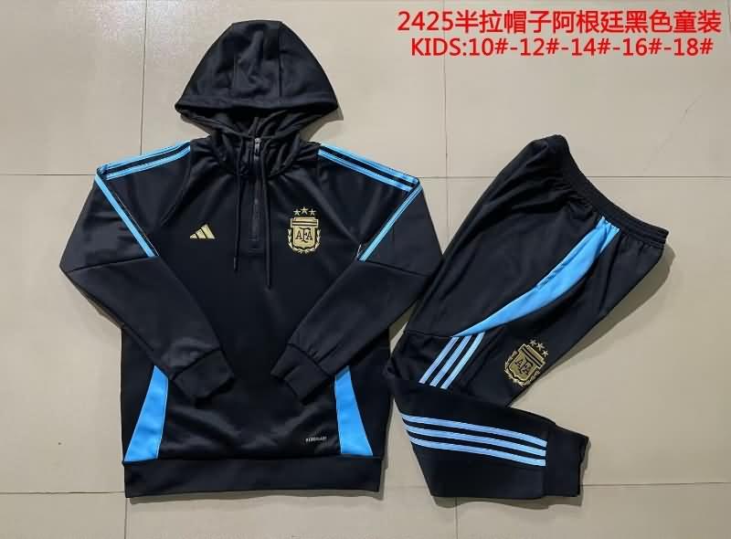 Kids AAA Quality Argentina 2024 Black Soccer Tracksuit 03