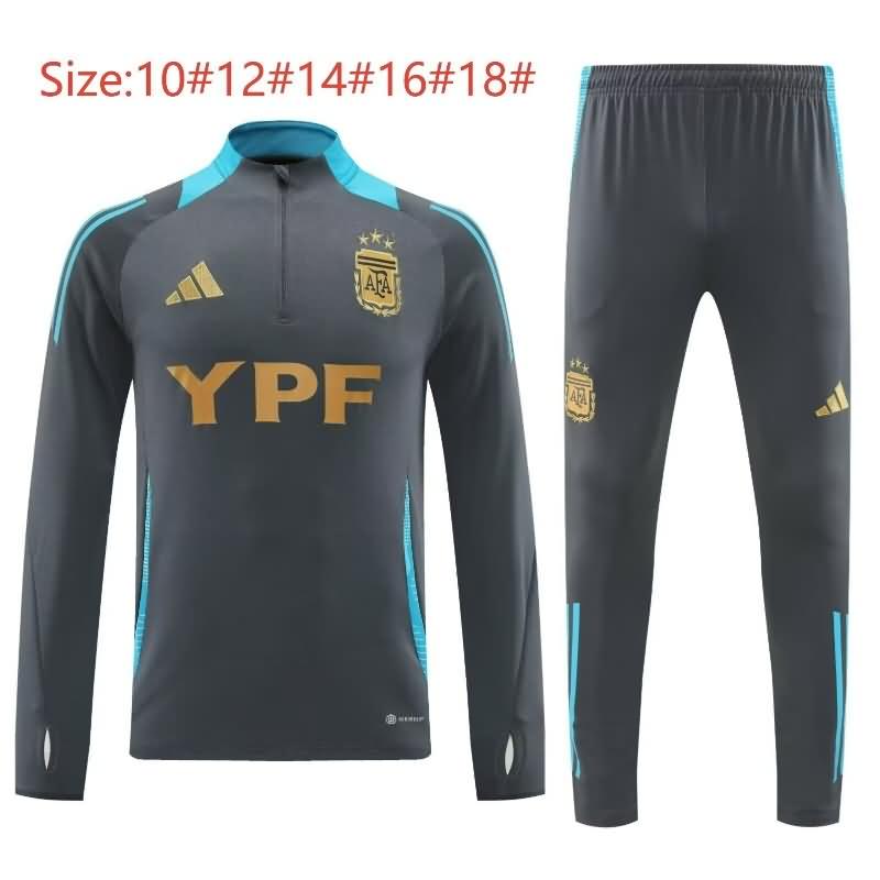 Kids AAA Quality Argentina 2024 Grey Soccer Tracksuit