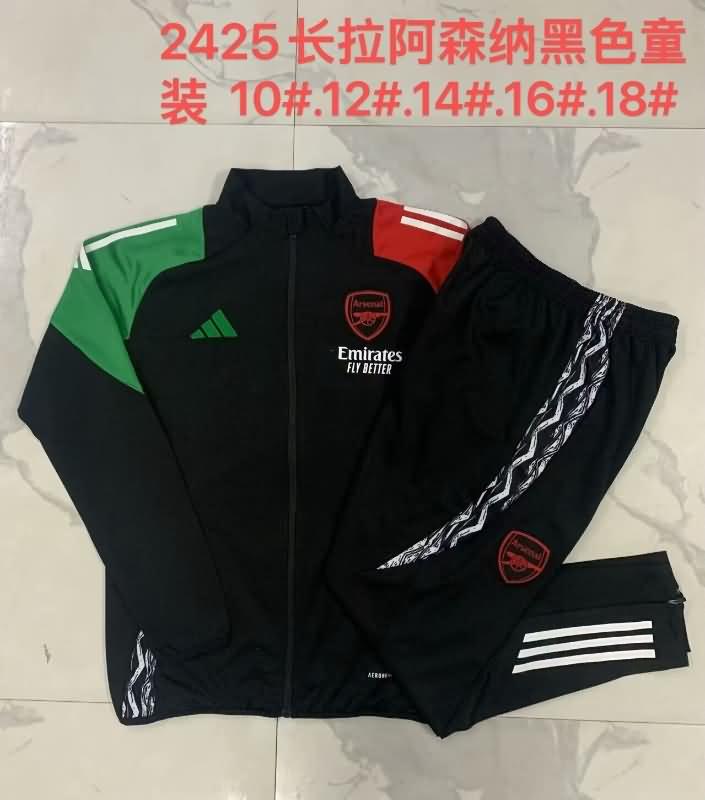 Kids AAA Quality Arsenal 24/25 Black Soccer Tracksuit 02