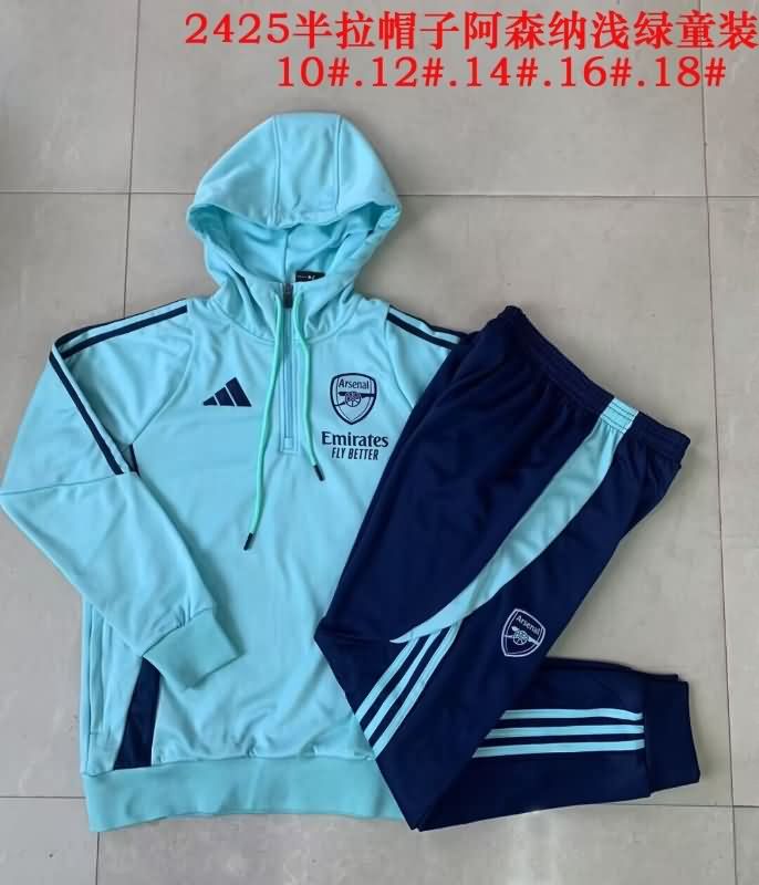 Kids AAA Quality Arsenal 24/25 Green Soccer Tracksuit 02