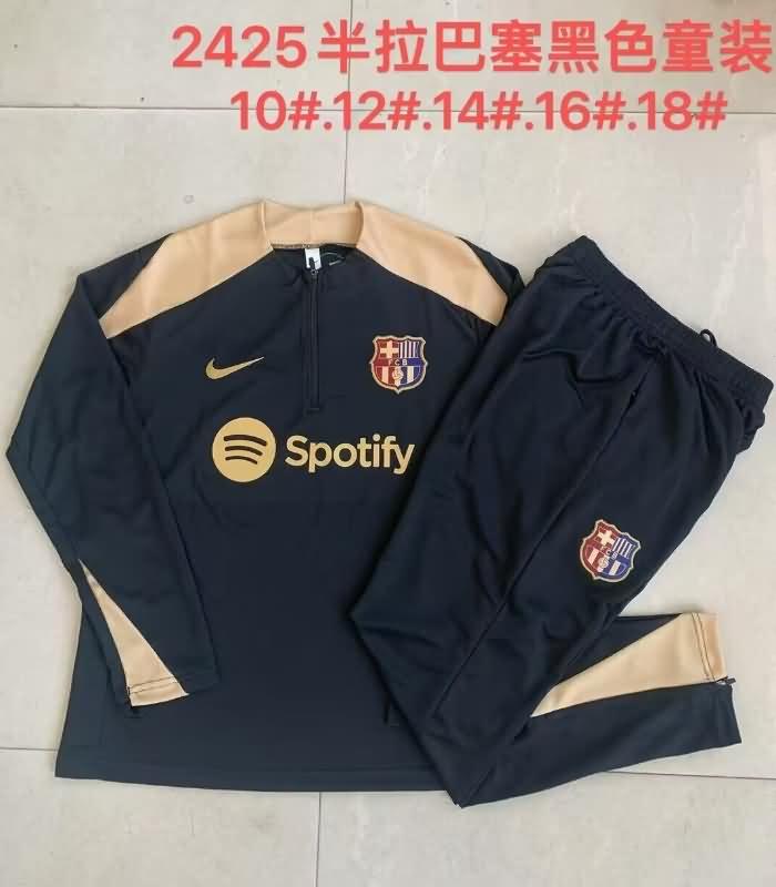 Kids AAA Quality Barcelona 24/25 Black Soccer Tracksuit 04