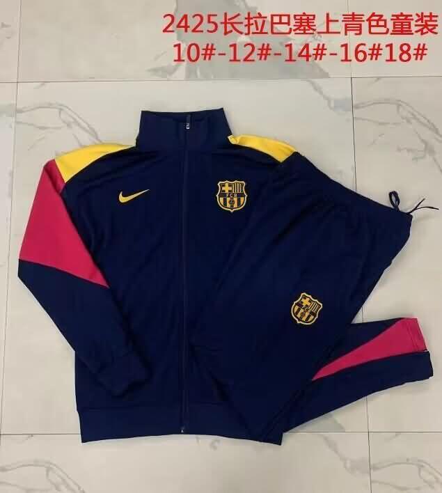 Kids AAA Quality Barcelona 24/25 Dark Blue Soccer Tracksuit