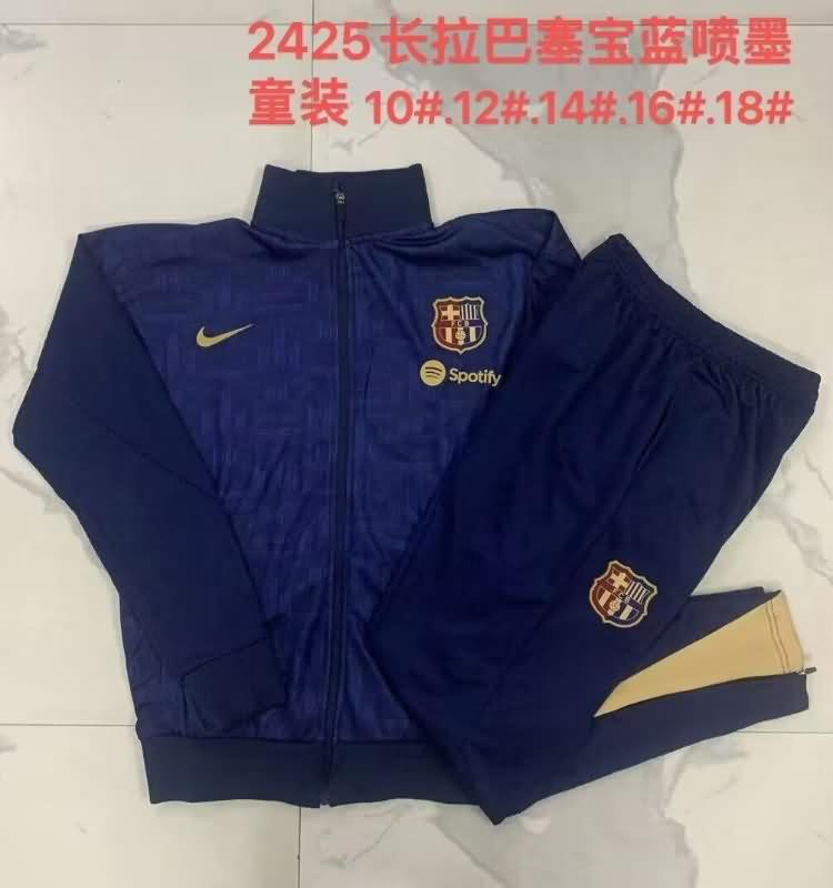 Kids AAA Quality Barcelona 24/25 Dark Blue Soccer Tracksuit 03