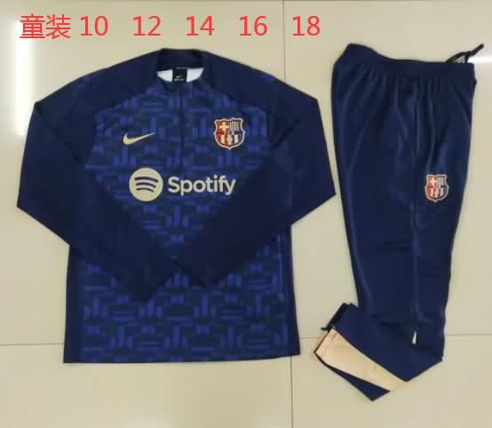 Kids AAA Quality Barcelona 24/25 Dark Blue Soccer Tracksuit 04