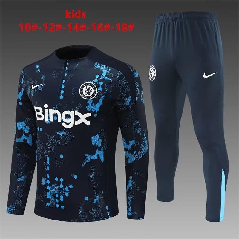 Kids AAA Quality Chelsea 24/25 Dark Blue Soccer Tracksuit