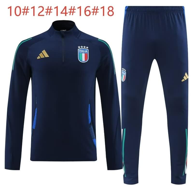 Kids AAA Quality Italy 2024 Dark Blue Soccer Tracksuit