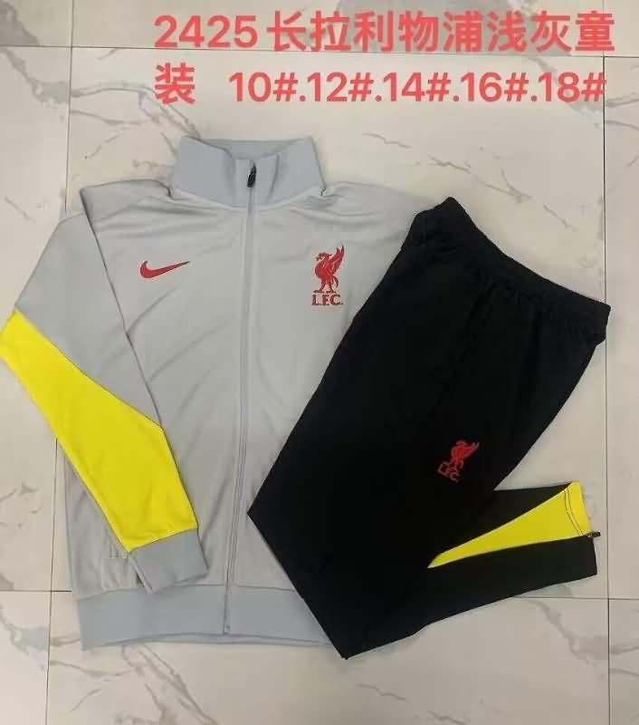 Kids AAA Quality Liverpool 24/25 Grey Soccer Tracksuit