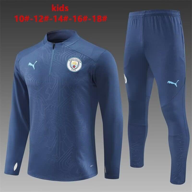 Kids AAA Quality Manchester City 24/25 Dark Blue Soccer Tracksuit