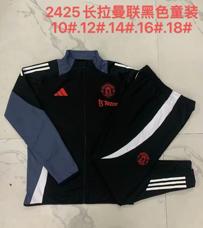 Kids AAA Quality Manchester United 24/25 Black Soccer Tracksuit 02