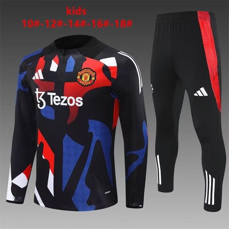 Kids AAA Quality Manchester United 24/25 Black Soccer Tracksuit 03