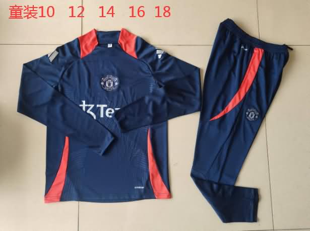 Kids AAA Quality Manchester United 24/25 Dark Blue Soccer Tracksuit 02