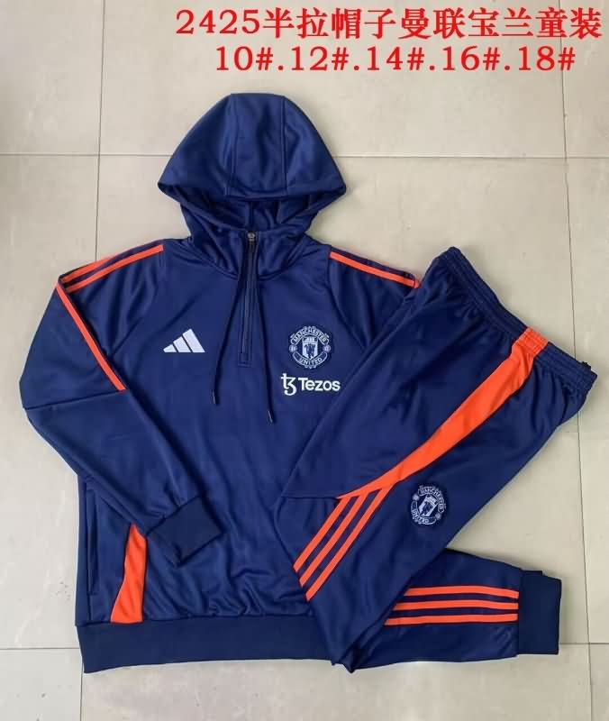 Kids AAA Quality Manchester United 24/25 Dark Blue Soccer Tracksuit 03