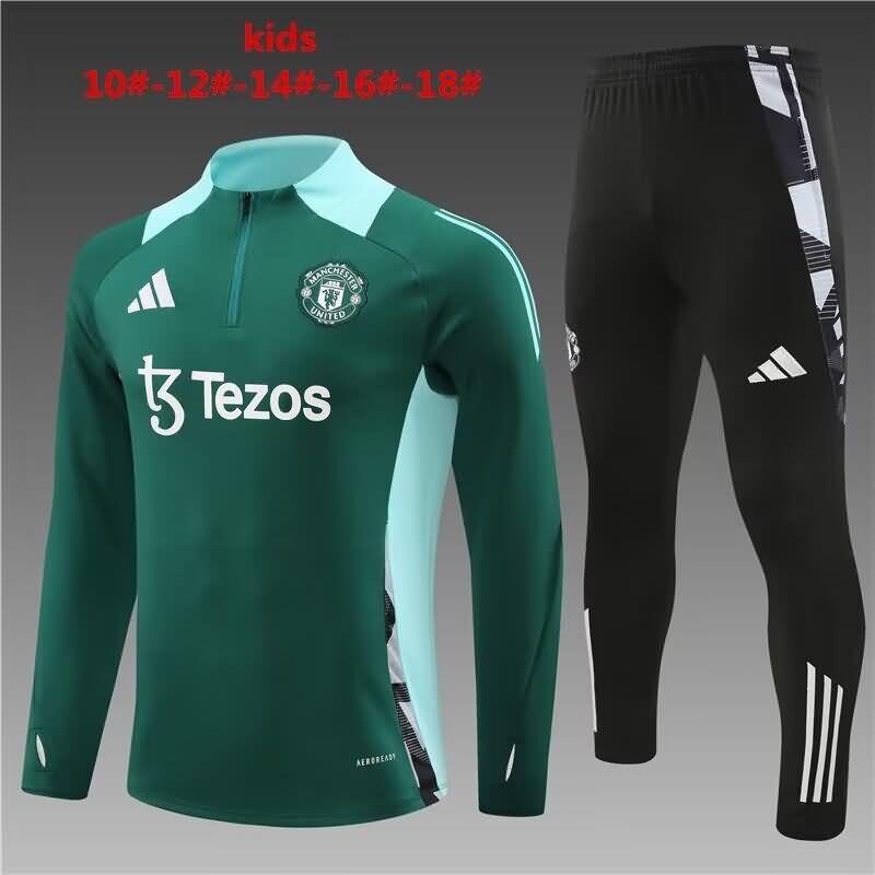 Kids AAA Quality Manchester United 24/25 Green Soccer Tracksuit