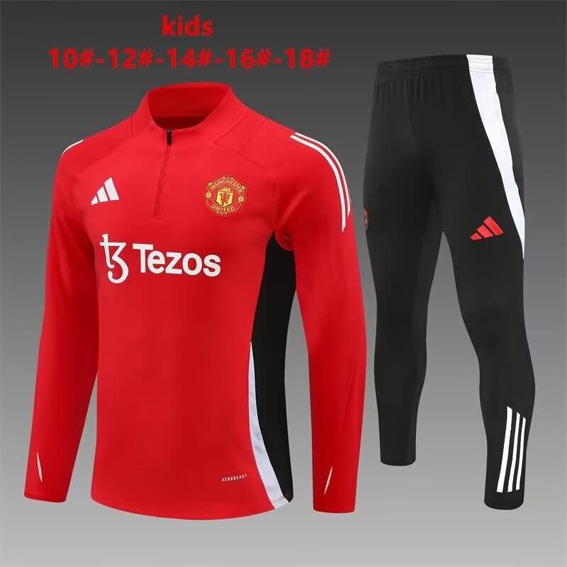 Kids AAA Quality Manchester United 24/25 Red Soccer Tracksuit 03