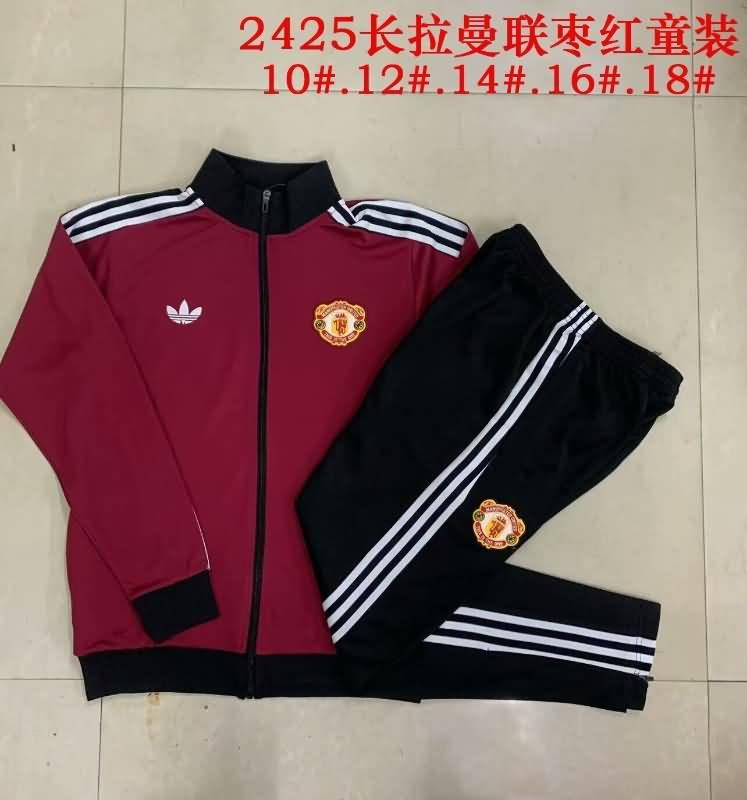 Kids AAA Quality Manchester United 24/25 Red Soccer Tracksuit 04