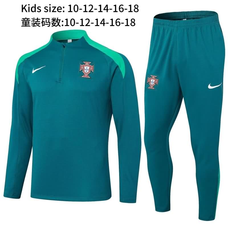 Kids AAA Quality Portugal 2024 Green Soccer Tracksuit