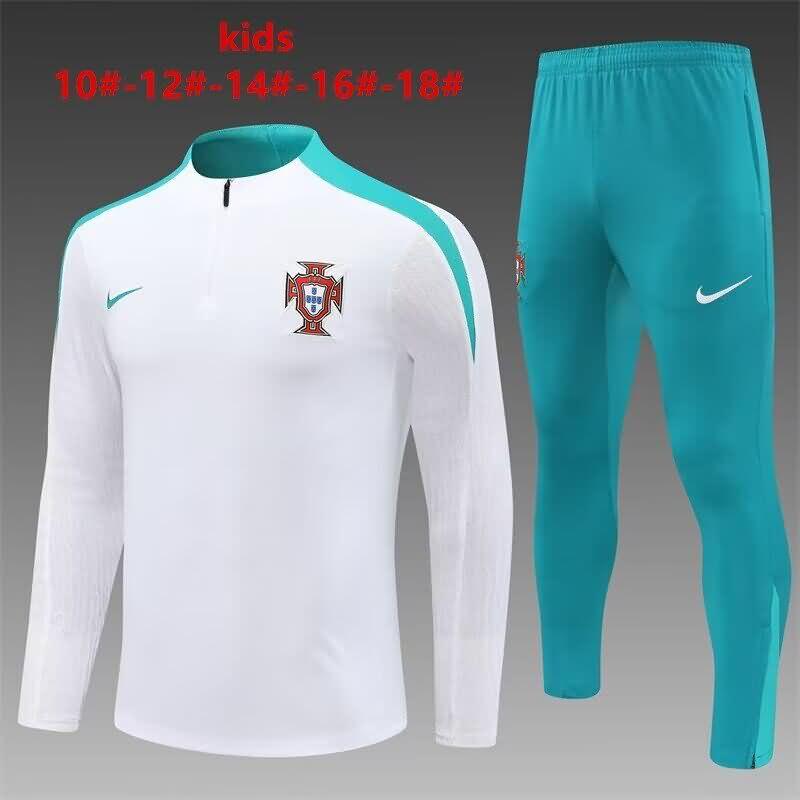 Kids AAA Quality Portugal 2024 White Soccer Tracksuit