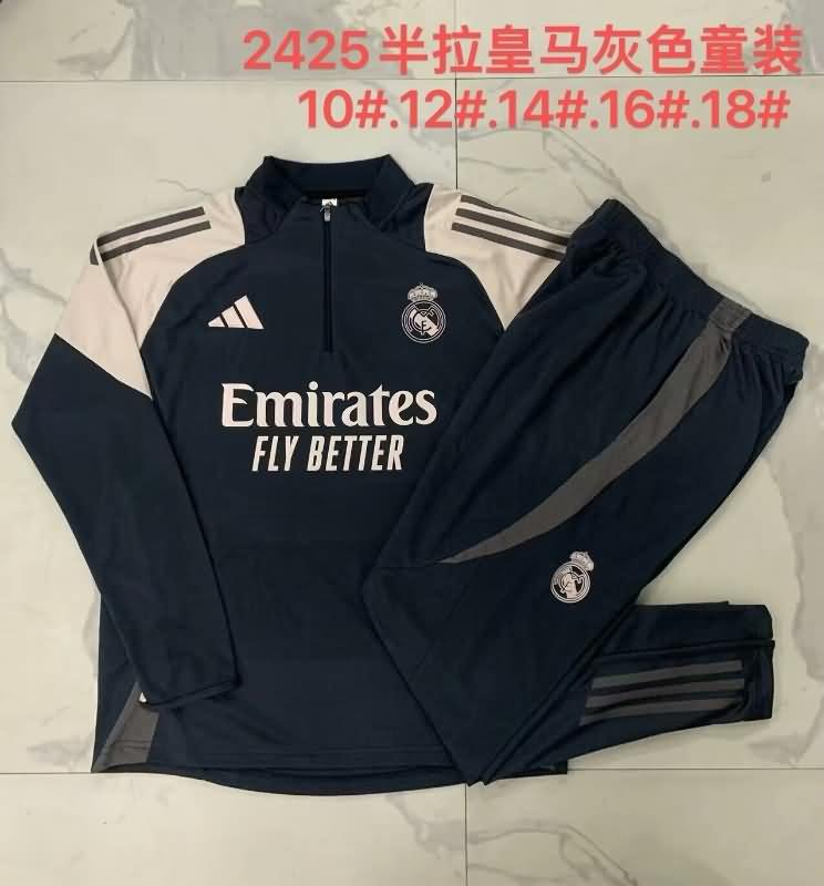 Kids AAA Quality Real Madrid 24/25 Black Soccer Tracksuit 02