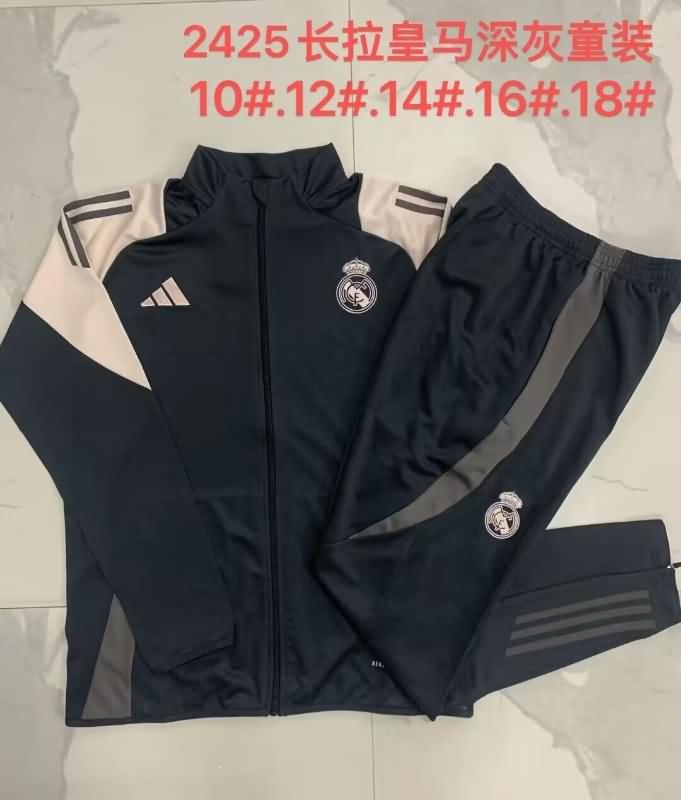 Kids AAA Quality Real Madrid 24/25 Black Soccer Tracksuit 03