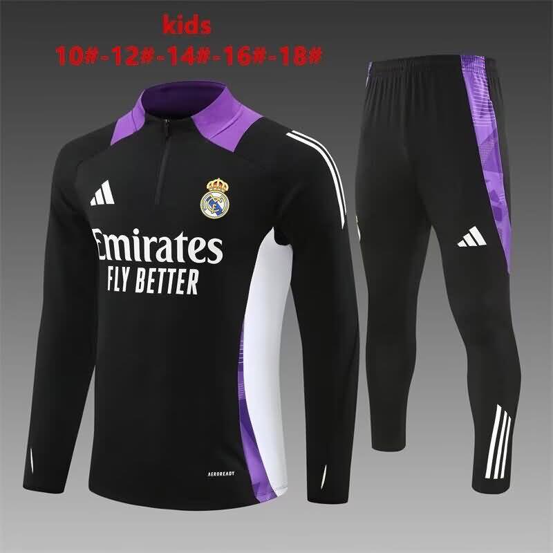 Kids AAA Quality Real Madrid 24/25 Black Soccer Tracksuit 04