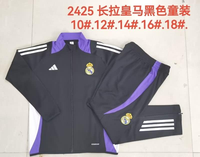 Kids AAA Quality Real Madrid 24/25 Black Soccer Tracksuit 05