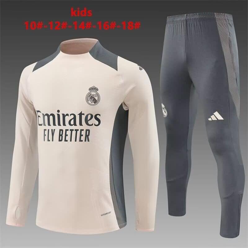 Kids AAA Quality Real Madrid 24/25 Beige Soccer Tracksuit