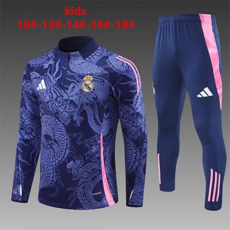 Kids AAA Quality Real Madrid 24/25 Dark Blue Soccer Tracksuit