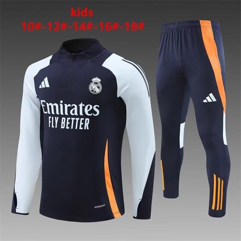 Kids AAA Quality Real Madrid 24/25 Dark Blue Soccer Tracksuit 02