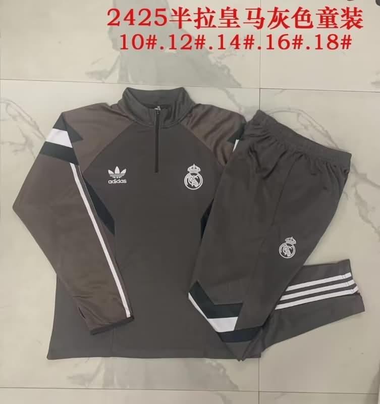 Kids AAA Quality Real Madrid 24/25 Grey Soccer Tracksuit 02