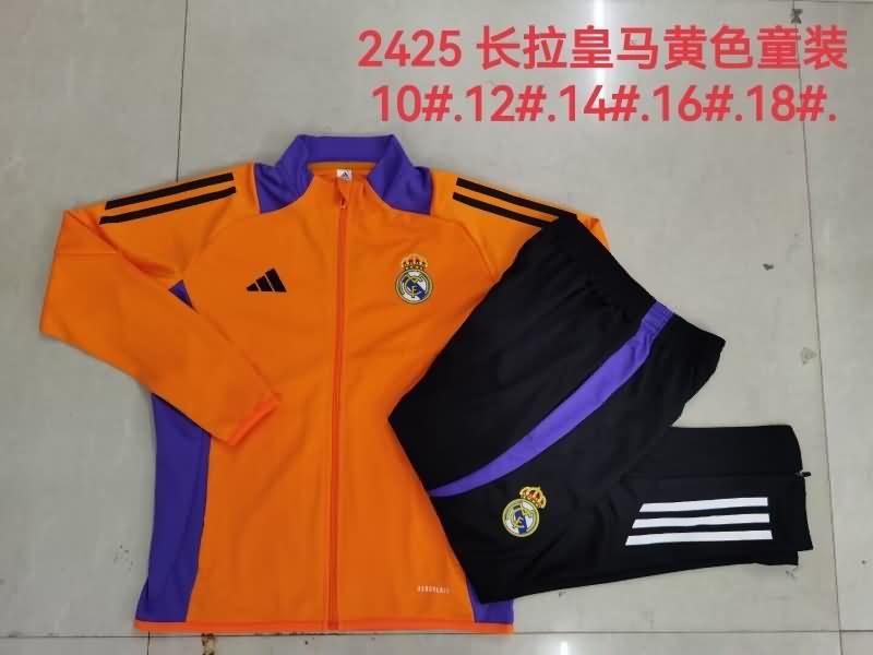 Kids AAA Quality Real Madrid 24/25 Orange Soccer Tracksuit