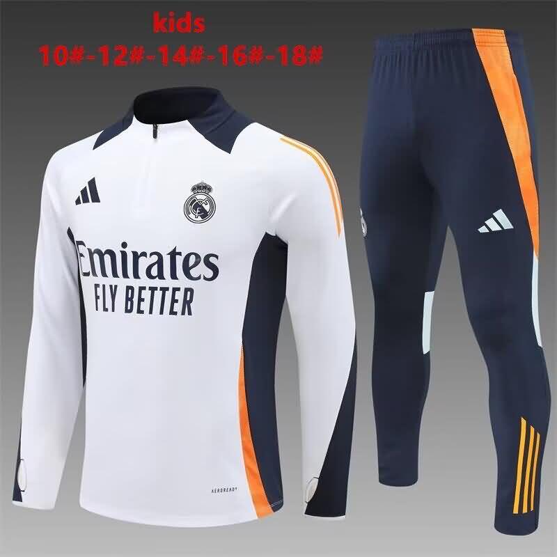 Kids AAA Quality Real Madrid 24/25 White Soccer Tracksuit