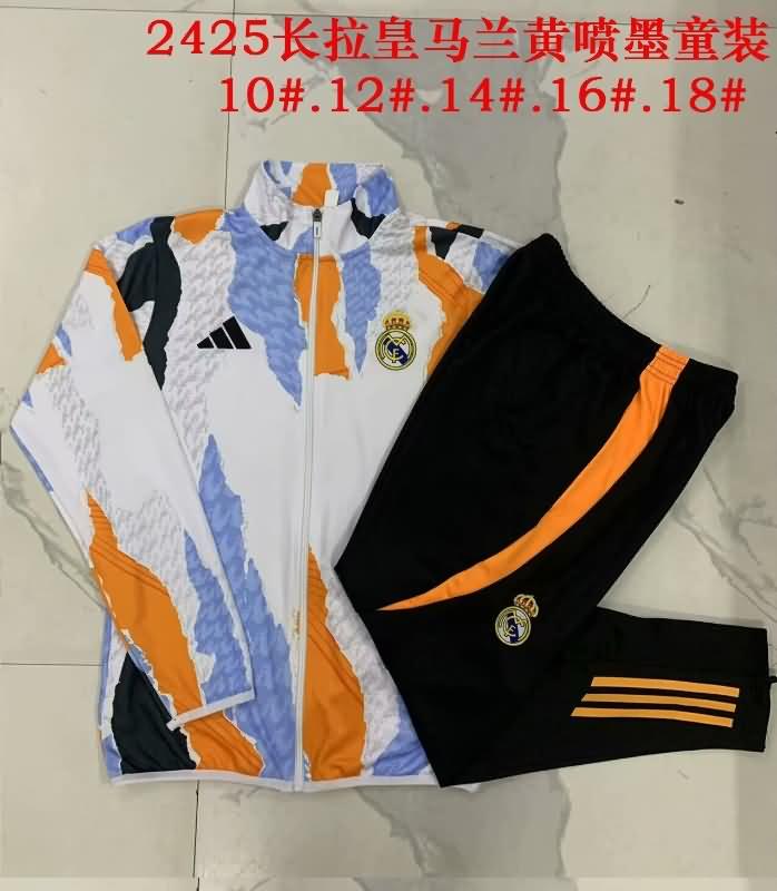 Kids AAA Quality Real Madrid 24/25 White Soccer Tracksuit 02