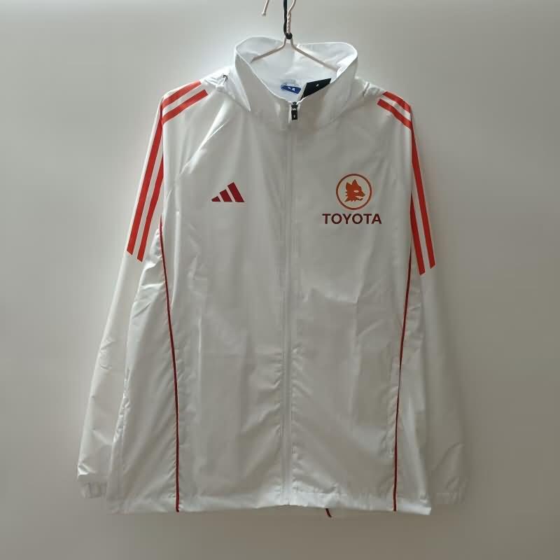 AAA Quality AS Roma 24/25 White Soccer Windbreaker