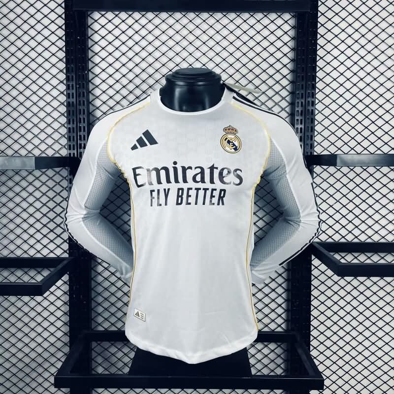 AAA Quality Real Madrid 25/26 Home Long Sleeve Soccer Jersey (Player) Leaked