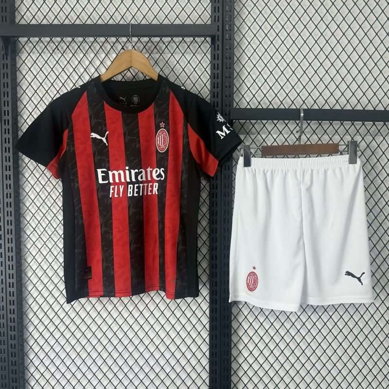 Kids AC Milan 25/26 Home Soccer Jersey And Shorts Leaked