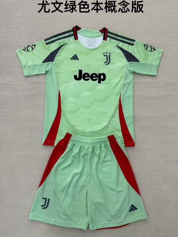 Kids Juventus 25/26 Green Soccer Jersey And Shorts