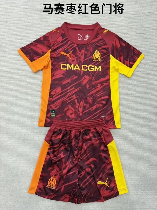 Kids Marseilles 25/26 Goalkeeper Dark Red Soccer Jersey And Shorts Kids Marseilles 25/26 Goalkeeper Dark Red Soccer Jersey And Shorts
