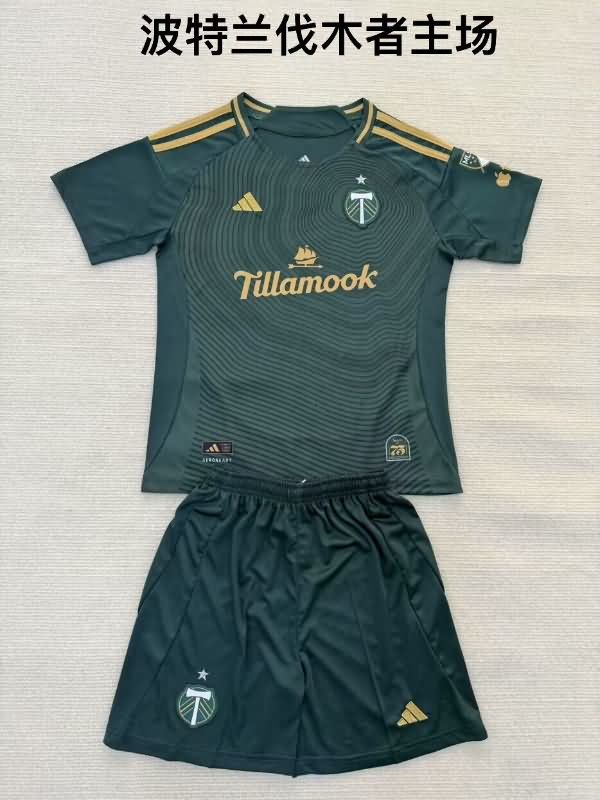 Kids Portland Timbers 2025 Home Soccer Jersey And Shorts