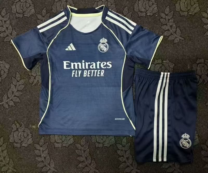 Kids Real Madrid 25/26 Away Soccer Jersey And Shorts Leaked