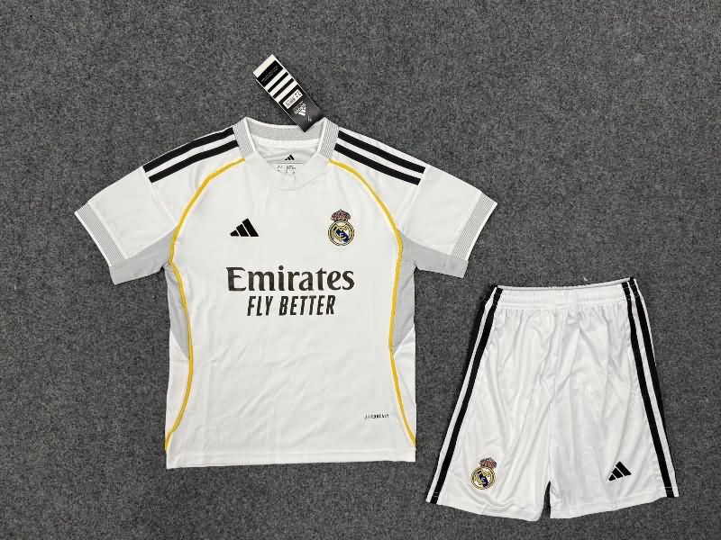 Kids Real Madrid 25/26 Home Soccer Jersey And Shorts Leaked