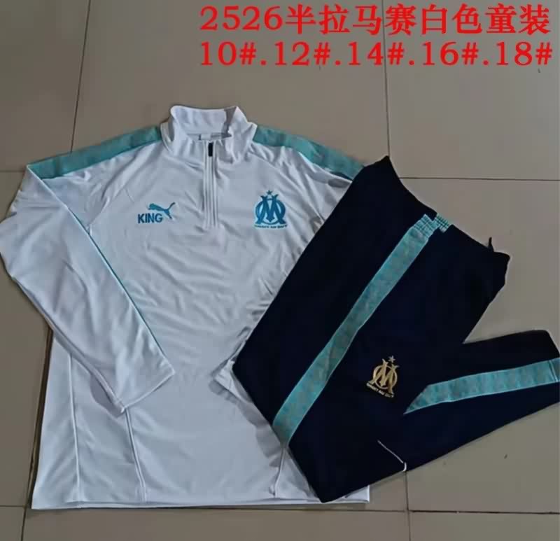 Kids AAA Quality Marseilles 25/26 White Soccer Tracksuit Kids AAA Quality Marseilles 25/26 White Soccer Tracksuit